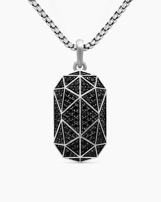 Torqued Faceted Amulet in Sterling Silver with Black Diamonds, 37mm