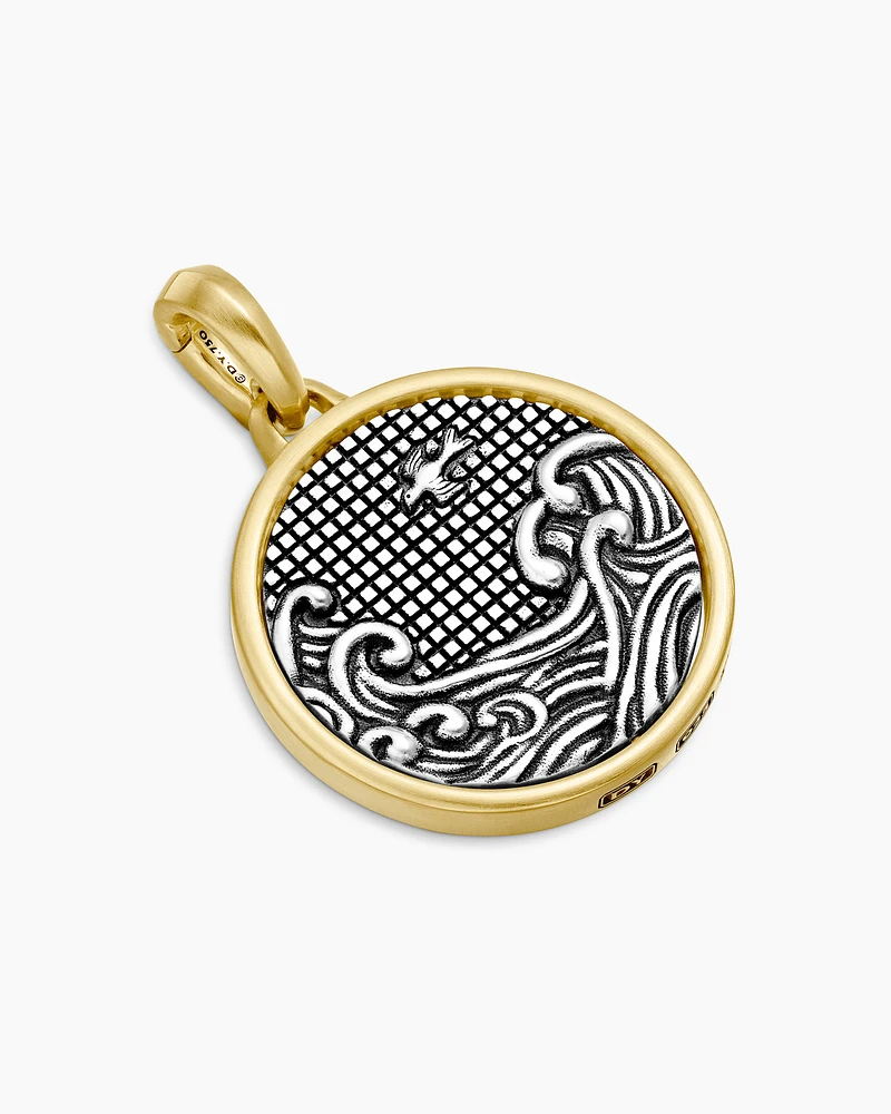 Water and Fire Duality Amulet in Sterling Silver with 18K Yellow Gold, 30mm