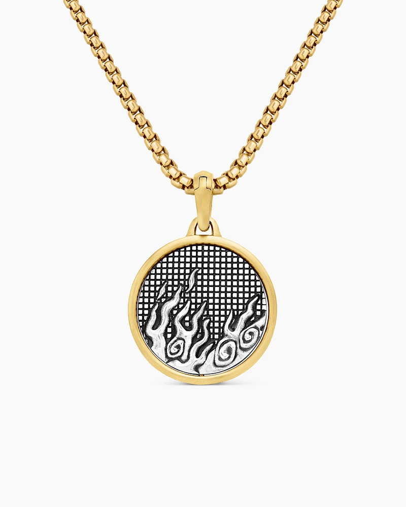 Water and Fire Duality Amulet in Sterling Silver with 18K Yellow Gold, 30mm