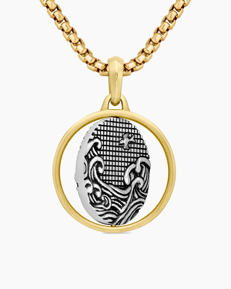 Water and Fire Duality Amulet in Sterling Silver with 18K Yellow Gold, 30mm