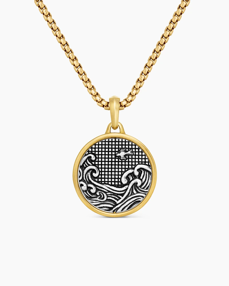 Water and Fire Duality Amulet in Sterling Silver with 18K Yellow Gold, 30mm