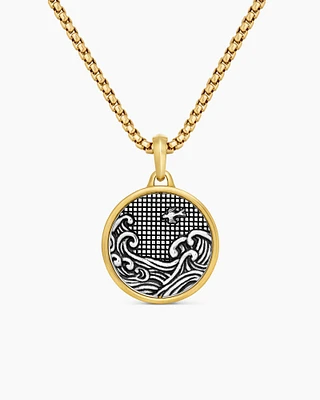 Water and Fire Duality Amulet in Sterling Silver with 18K Yellow Gold, 30mm