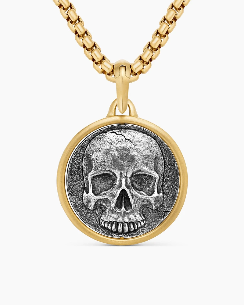 Life and Death Duality Amulet in Sterling Silver with 18K Yellow Gold, 30mm