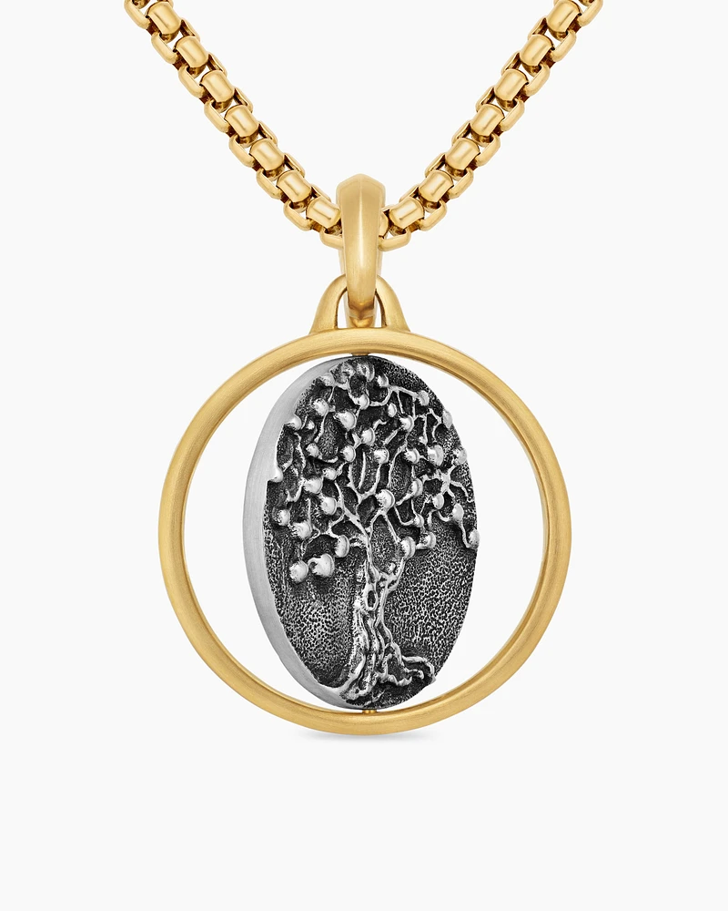 Life and Death Duality Amulet in Sterling Silver with 18K Yellow Gold, 30mm