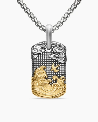 Waves Tag in Sterling Silver with 18K Yellow Gold, 27mm