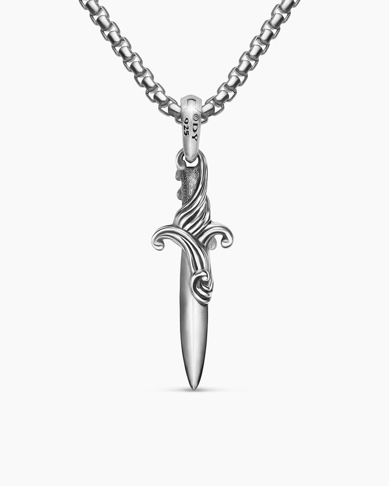 Waves Dagger Amulet in Sterling Silver with Black Diamonds