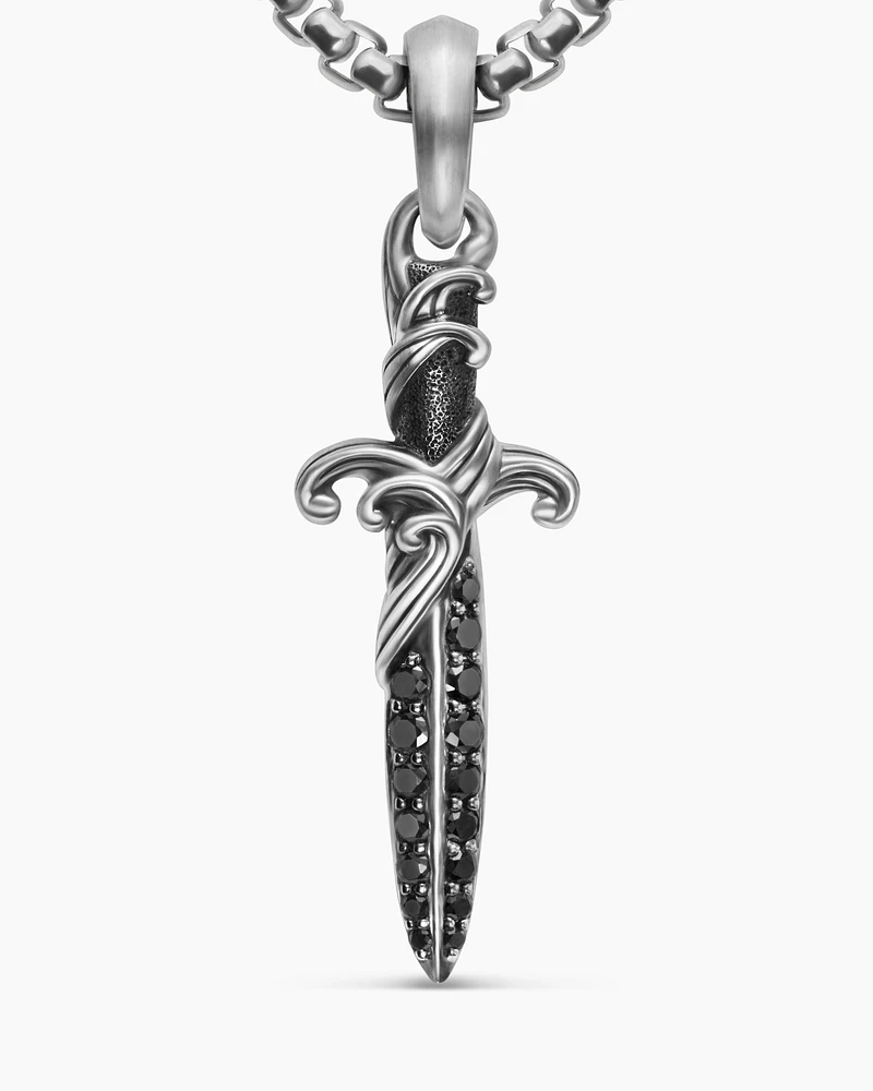 Waves Dagger Amulet in Sterling Silver with Black Diamonds