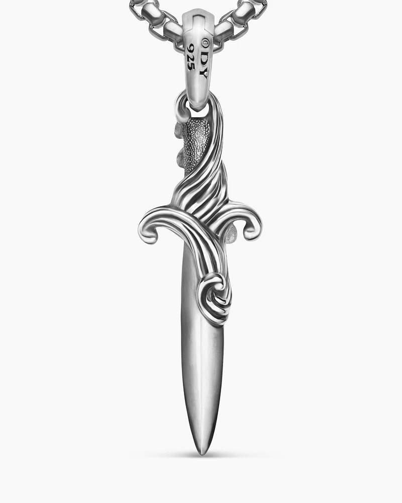 Waves Dagger Amulet in Sterling Silver with Black Diamonds