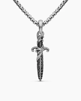Waves Dagger Amulet in Sterling Silver with Black Diamonds