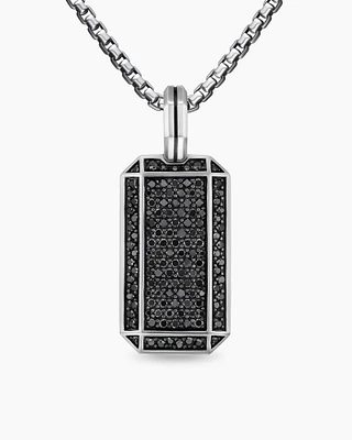 Octagonal Tag in Sterling Silver with Black Diamonds, 27mm