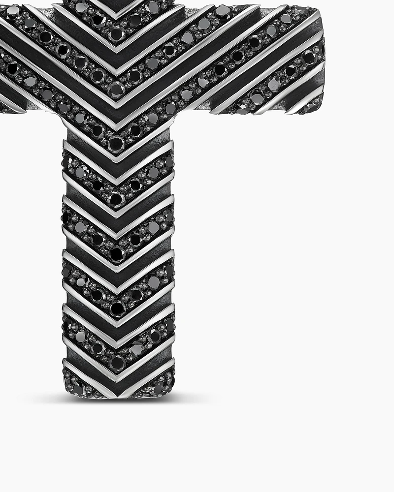 Chevron Cross Pendant in Sterling Silver with Black Diamonds, 36mm