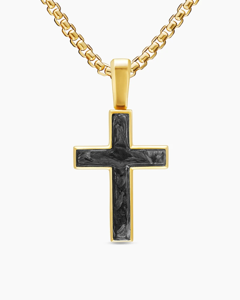 Cross Amulet in 18K Yellow Gold with Forged Carbon