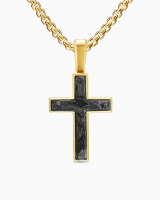 Cross Amulet in 18K Yellow Gold with Forged Carbon