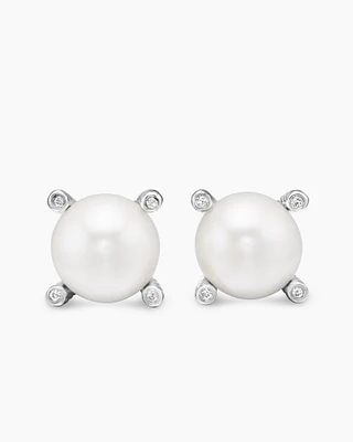 Pearl Stud Earrings in Sterling Silver with Pearls and Diamonds