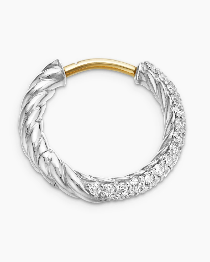 Cable Edge Huggie Hoop Earrings in Recycled Sterling Silver with Diamonds, 13mm