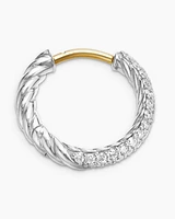 Cable Edge Huggie Hoop Earrings in Recycled Sterling Silver with Diamonds, 13mm