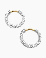 Cable Edge Huggie Hoop Earrings in Recycled Sterling Silver with Diamonds, 13mm