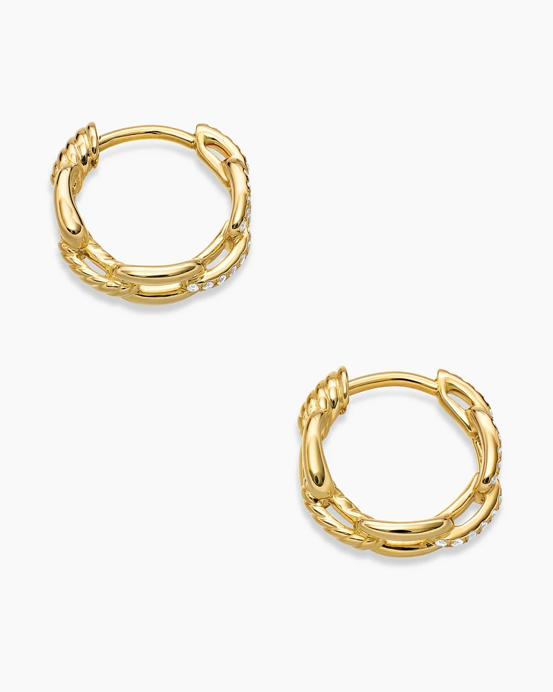Stax Chain Link Huggie Hoop Earrings in 18K Yellow Gold with Diamonds, 12.5mm
