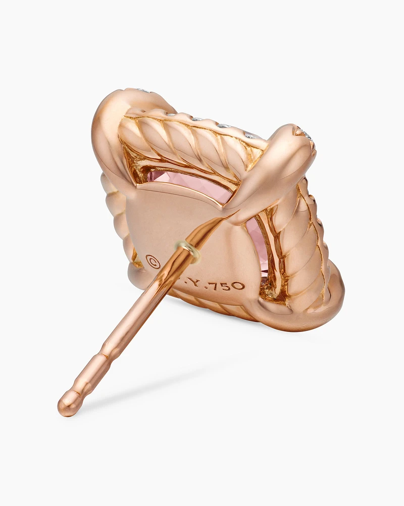 Chatelaine® Pavé Bezel Stud Earrings in 18K Rose Gold with Morganite and Diamonds, 8mm