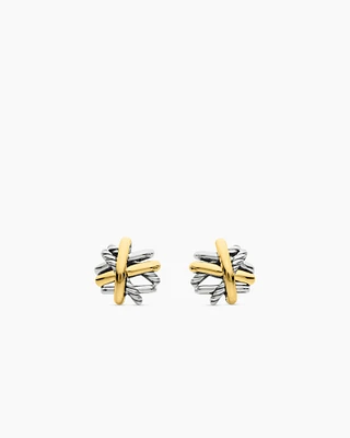 Crossover Stud Earrings in Sterling Silver with 18K Yellow Gold, 11mm