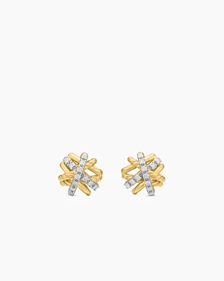 Crossover Stud Earrings in 18K Yellow Gold with Diamonds, 11mm