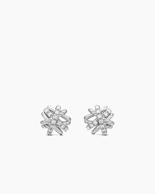 Crossover Stud Earrings with Diamonds, 11mm