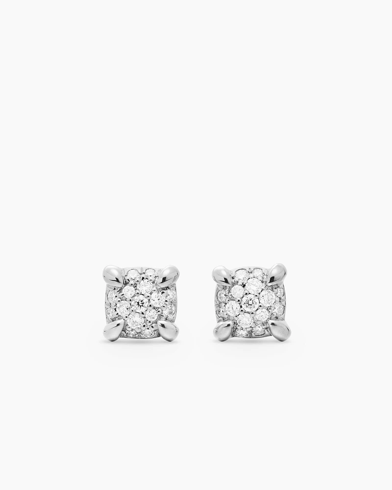 Petite Chatelaine Stud Earrings in 18K White Gold with Pavé, 5mm