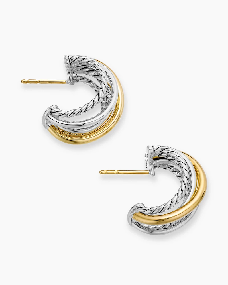 Crossover Shrimp Earrings in 18K Yellow Gold with Diamonds, 19.5mm