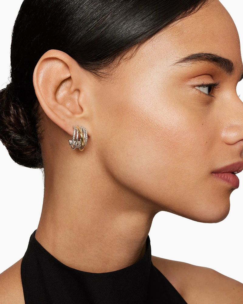 Crossover Shrimp Earrings in 18K Yellow Gold with Diamonds, 19.5mm