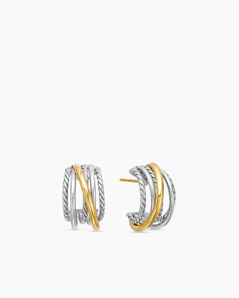 Crossover Shrimp Earrings in 18K Yellow Gold with Diamonds, 19.5mm