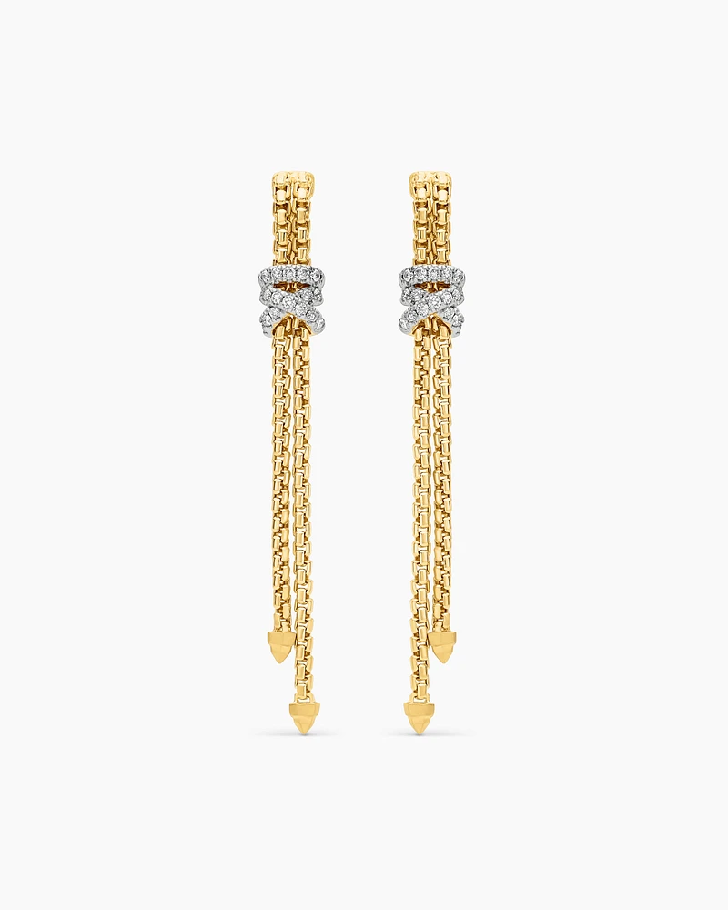 Helena Box Chain Drop Earrings in 18K Yellow Gold with Diamonds, 52.8mm