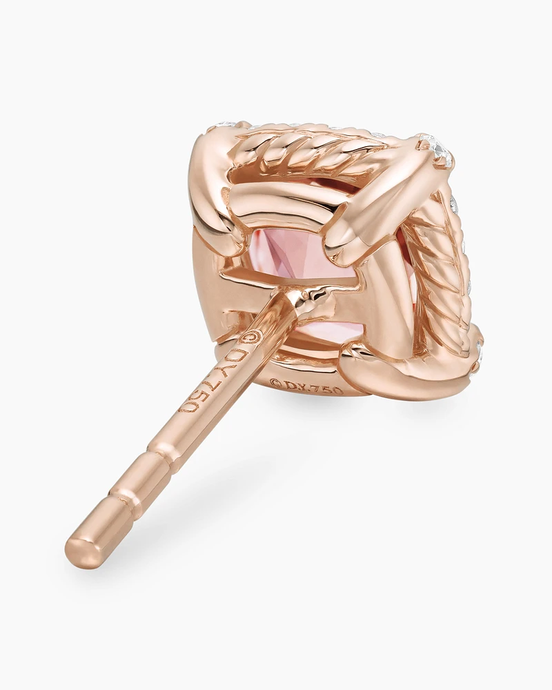Petite Chatelaine® Pavé Bezel Stud Earrings in 18K Rose Gold with Morganite and Diamonds, 5mm
