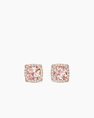 Petite Chatelaine® Pavé Bezel Stud Earrings in 18K Rose Gold with Morganite and Diamonds, 5mm