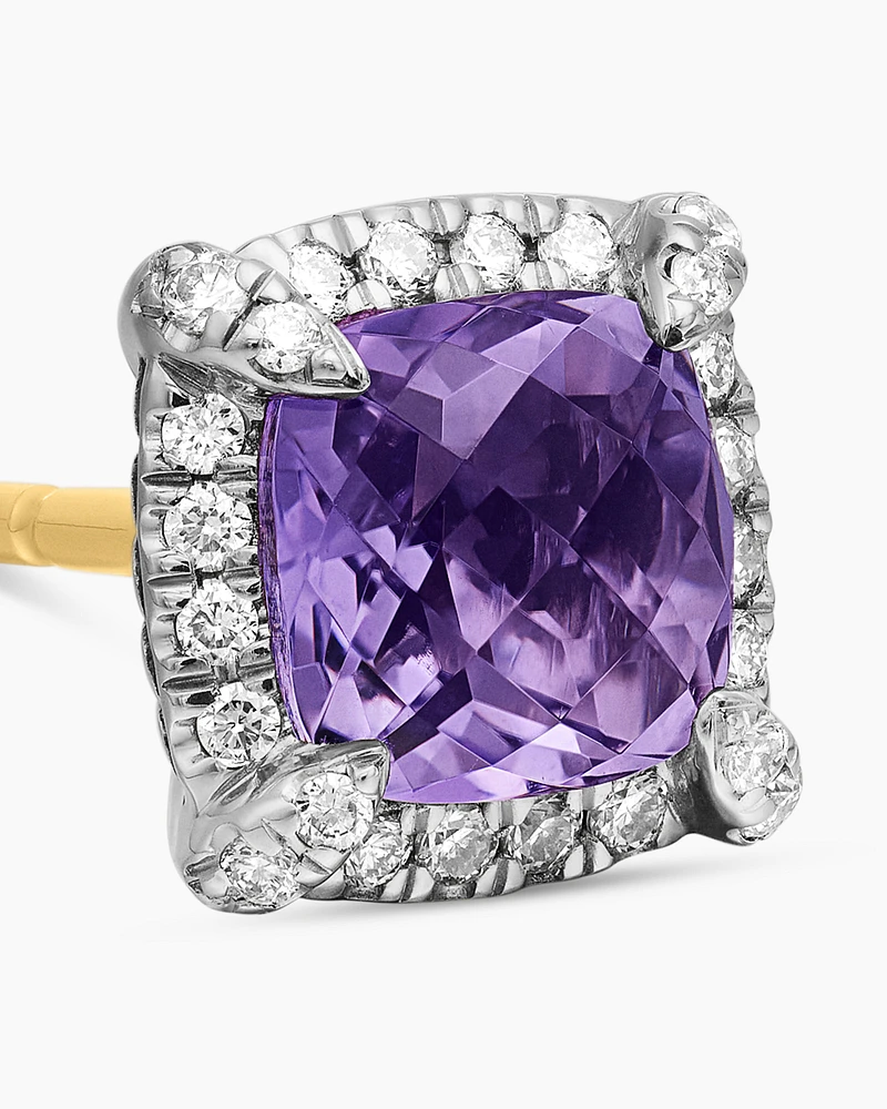 Petite Chatelaine® Pavé Bezel Stud Earrings in Sterling Silver with Amethyst and Diamonds, 5mm