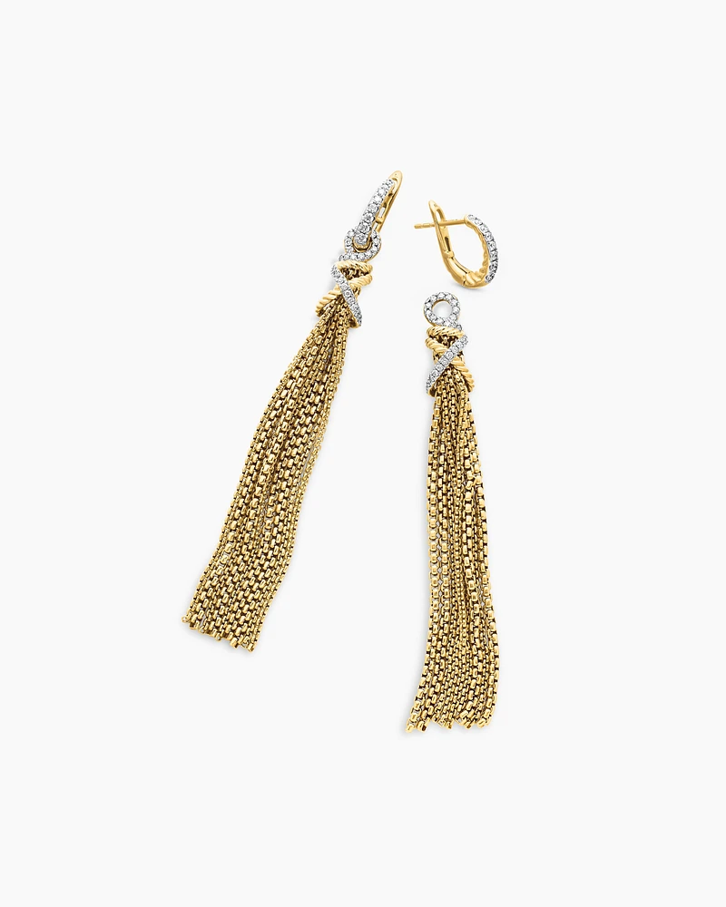 Helena Chain Tassel Earrings in 18K Yellow Gold with Diamonds, 76mm