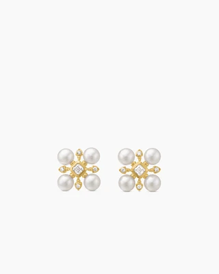 Renaissance Pearl Stud Earrings in 18K Yellow Gold with Pearls and Diamonds, 16.5mm