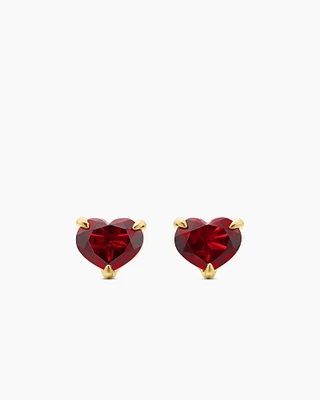 Chatelaine® Heart Stud Earrings in 18K Yellow Gold with Garnet, 8mm