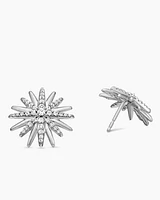 Starburst Stud Earrings in Sterling Silver with Diamonds, 19mm