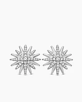 Starburst Stud Earrings in Sterling Silver with Diamonds, 19mm