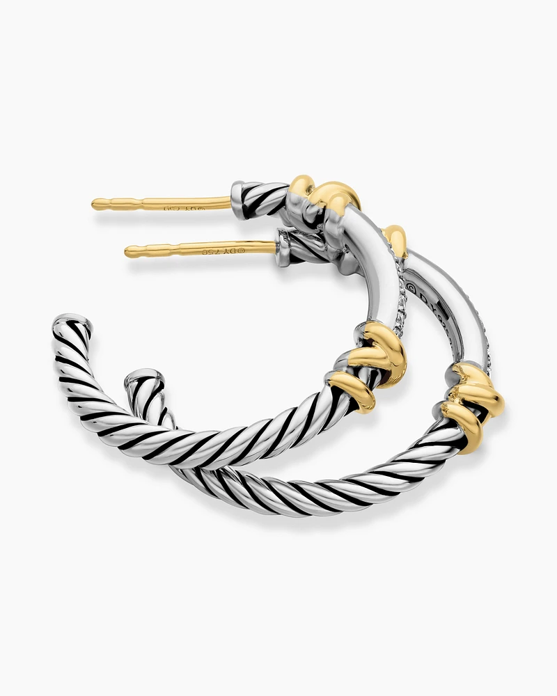 Petite Helena Wrap Hoop Earrings in Sterling Silver with 18K Yellow Gold and Diamonds