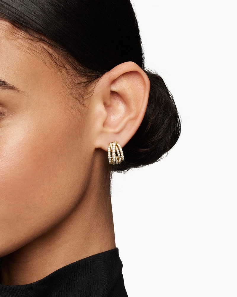 Pavé Crossover Shrimp Earrings in 18K Yellow Gold with Diamonds, 15.8mm