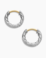 Pavé Huggie Hoop Earrings in Sterling Silver with Diamonds, 13mm