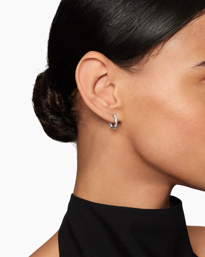 Pavé Huggie Hoop Earrings in Sterling Silver with Diamonds, 13mm