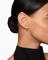 Pavé Huggie Hoop Earrings in Sterling Silver with Diamonds, 13mm