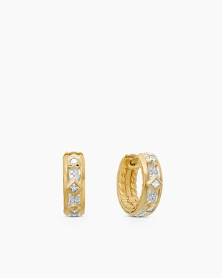 Modern Renaissance Huggie Hoop Earrings in 18K Yellow Gold with Diamonds, 12.3mm