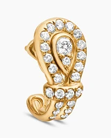 Thoroughbred Loop Huggie Hoop Earrings in 18K Yellow Gold with Diamonds, 14.5mm