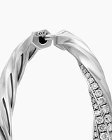Cable Edge® Hoop Earrings in Sterling Silver with Diamonds, 1.5in