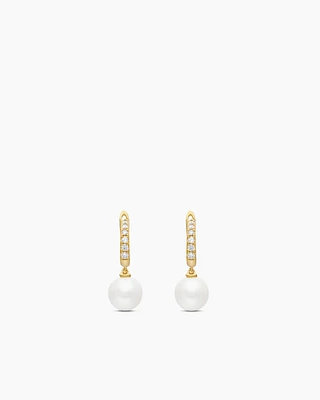 Pearl and Pavé Drop Earrings in 18K Yellow Gold with Pearls and Diamonds