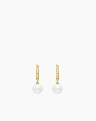 Pearl and Pavé Drop Earrings in 18K Yellow Gold with Pearls and Diamonds