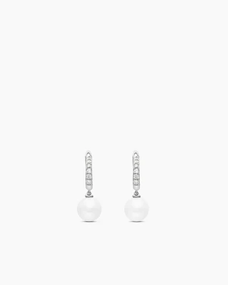 Pearl and Pavé Drop Earrings in Sterling Silver with Pearls and Diamonds